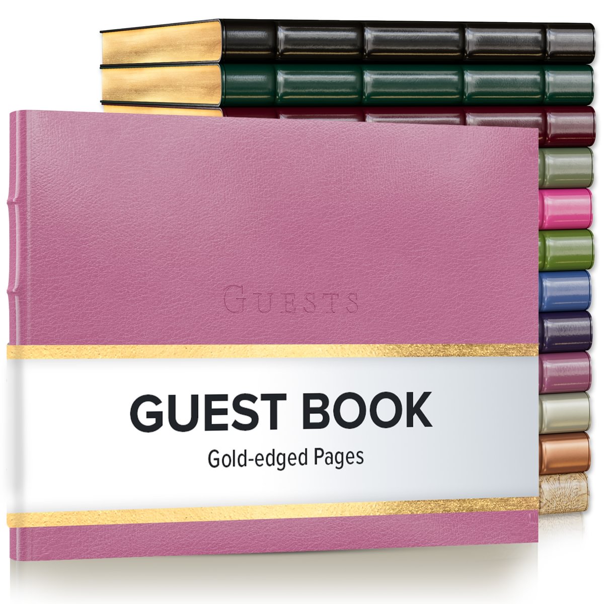 Gallery Leather Guest Book Special Events, add Photos, 192 Lined Pages, Bonded Leather, Hardcover, Gold-Gilded, Guestbook