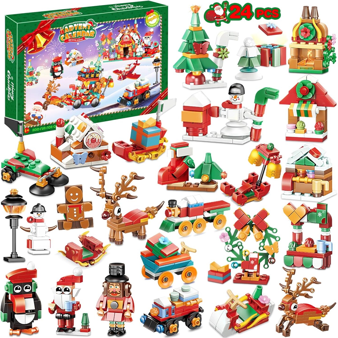 Advent Calendar 2024 Building Blocks - 24 Days Christmas Countdown with 24 Santa Xmas Stocking Stuffers Fillers, Christmas Gifts Party Favors for Boys, Girls, Toddlers and Kids