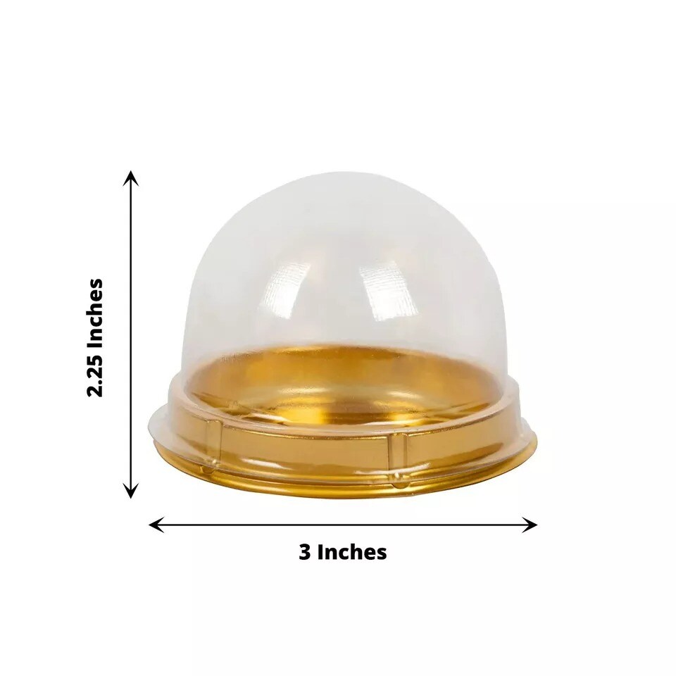 50 Clear Gold 3" Round Mini Cupcake Boxes Dome Plastic Favor Holders Party Event