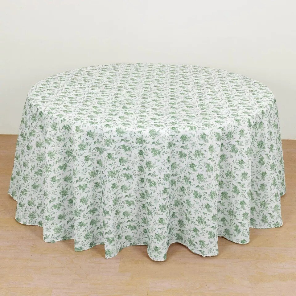 120" Dusty Sage Floral Polyester Round Tablecloths Party Wedding Linens