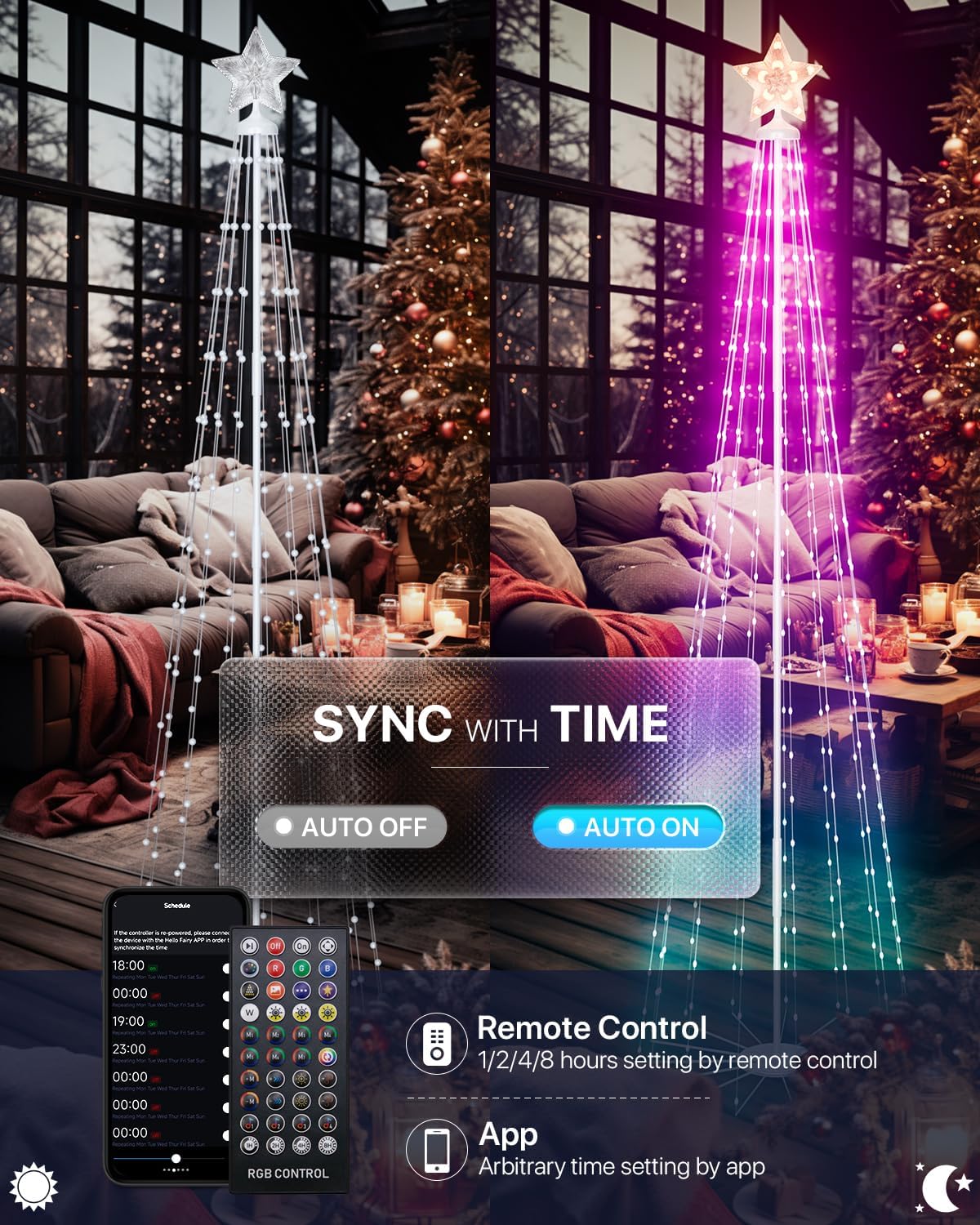 8Ft Lighted Christmas Tree, 340 RGB LEDs, DIY 16 Mil Colors Changing, Prelit Cone Tree, Music Sync, App &#x26; Remote Control, Outdoor Decoration for Bars, Patio, Beach, Pool, Cruise Party