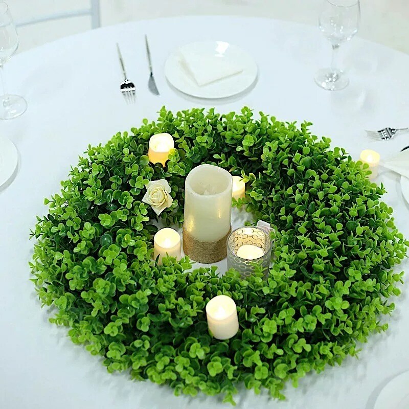 2 Green 21" Wreaths Artificial Eucalyptus Leaves Candle Rings Party Decorations