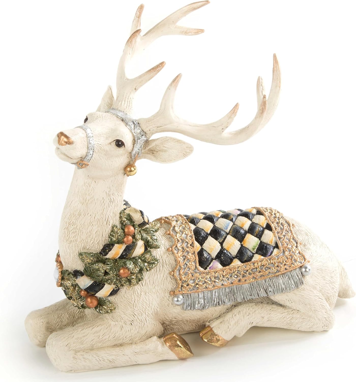 Winter White Resting Deer Statue, Christmas Indoor Home Decor, Holiday Deer Decor