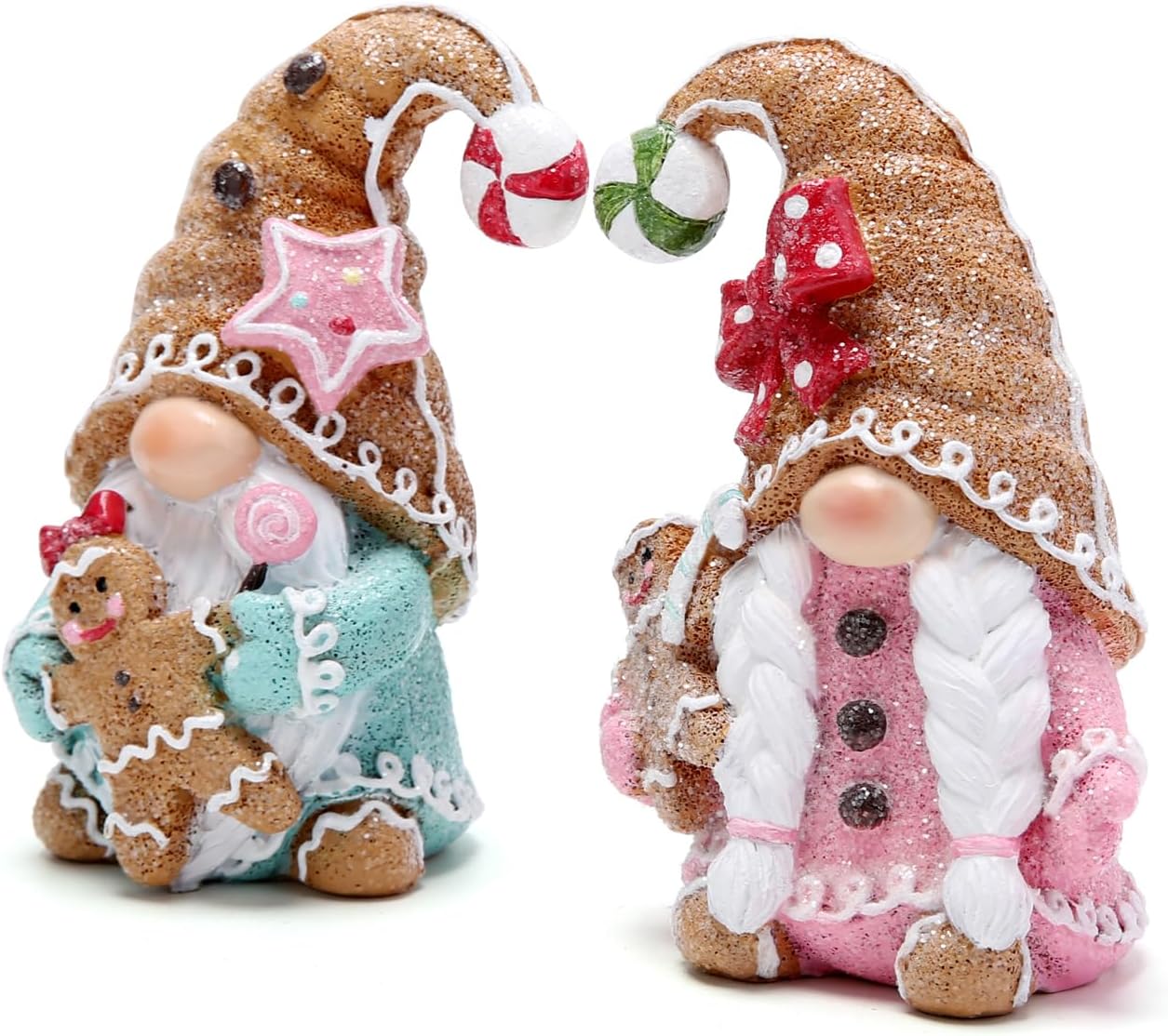 2 PCS Christmas Gingerbread Man Gnomes Decorations Xmas Swedish Tomte Gnomes Figurines Decor Handmade Christmas Gingerbread Man Elves for Xmas Gift - Christmas Party Home Decor (Multicolor)