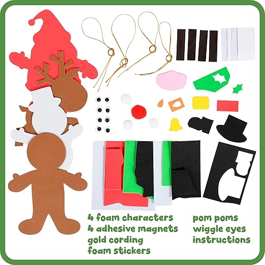 Christmas Crafts - Create Your Own Christmas Characters - Set of 4 - Magnets and Christmas Tree Decorations