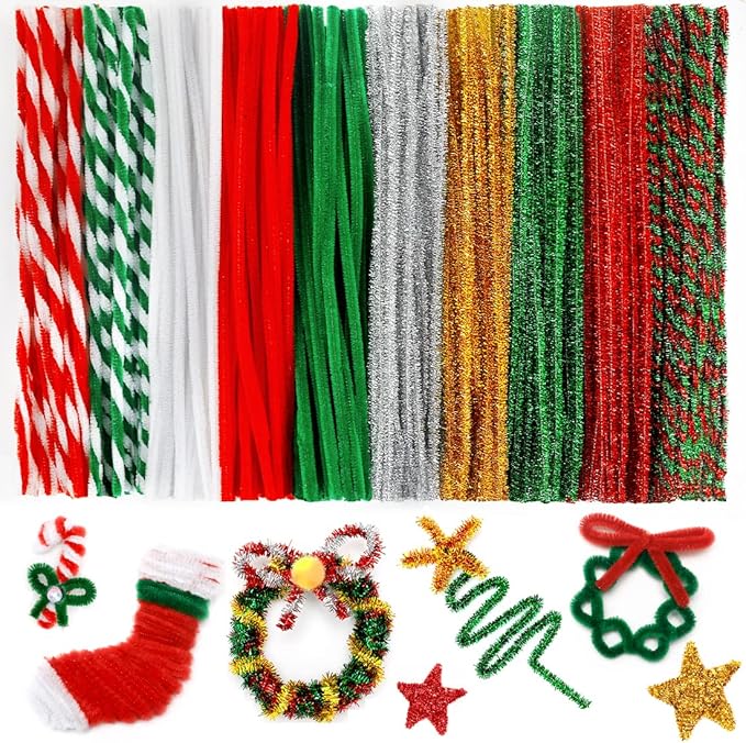 Pipe Cleaners,Christmas Pipe Cleaners, Chenille Stems, Pipe Cleaners for Crafts, Pipe Cleaner Crafts, Art and Craft Supplies.