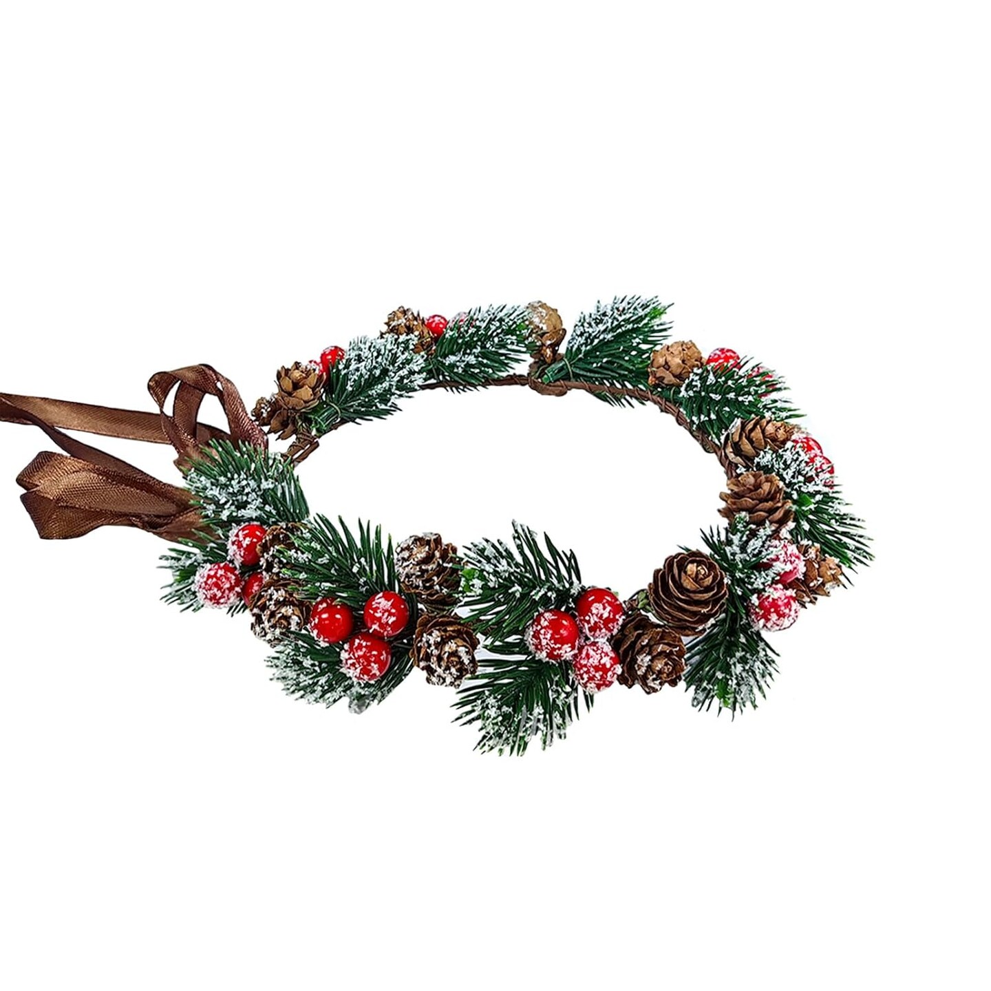 Floral Headpiece Hairband - Christmas Red Berry Stems Spray with Pine Cone Holly Stem - Wreath Headband for Women Girl - Holiday Decoration