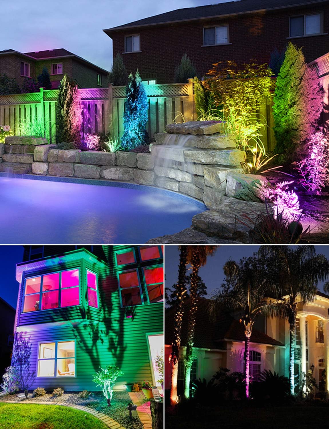 12W RGB Color Changing Landscape Lights Low Voltage LED Landscape Lighting Remote Control Spotlight Waterproof Garden Pathway Christmas Decorative Lights Outdoor Indoor, 8 Pack with Connector
