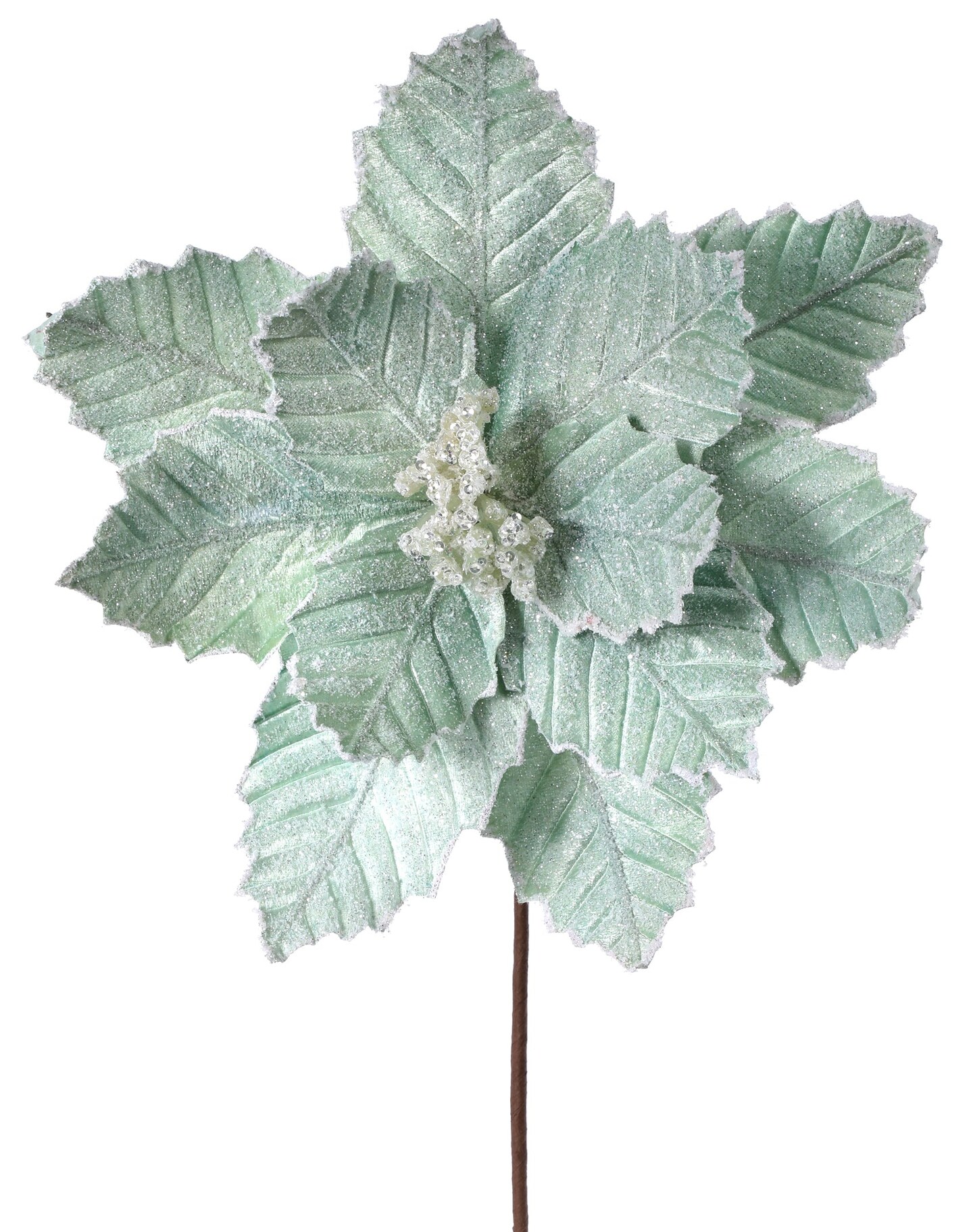 20&#x22; Mint Green Sugared Poinsettia Stem - Elegant Christmas Floral Decoration