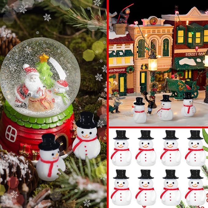 Tiny Resin Snowman Decoration with Hat Xmas Micro Landscape Ornament Garden Accessories Mini Winter Ornaments for Crafts DIY Xmas Party (50 Pcs)