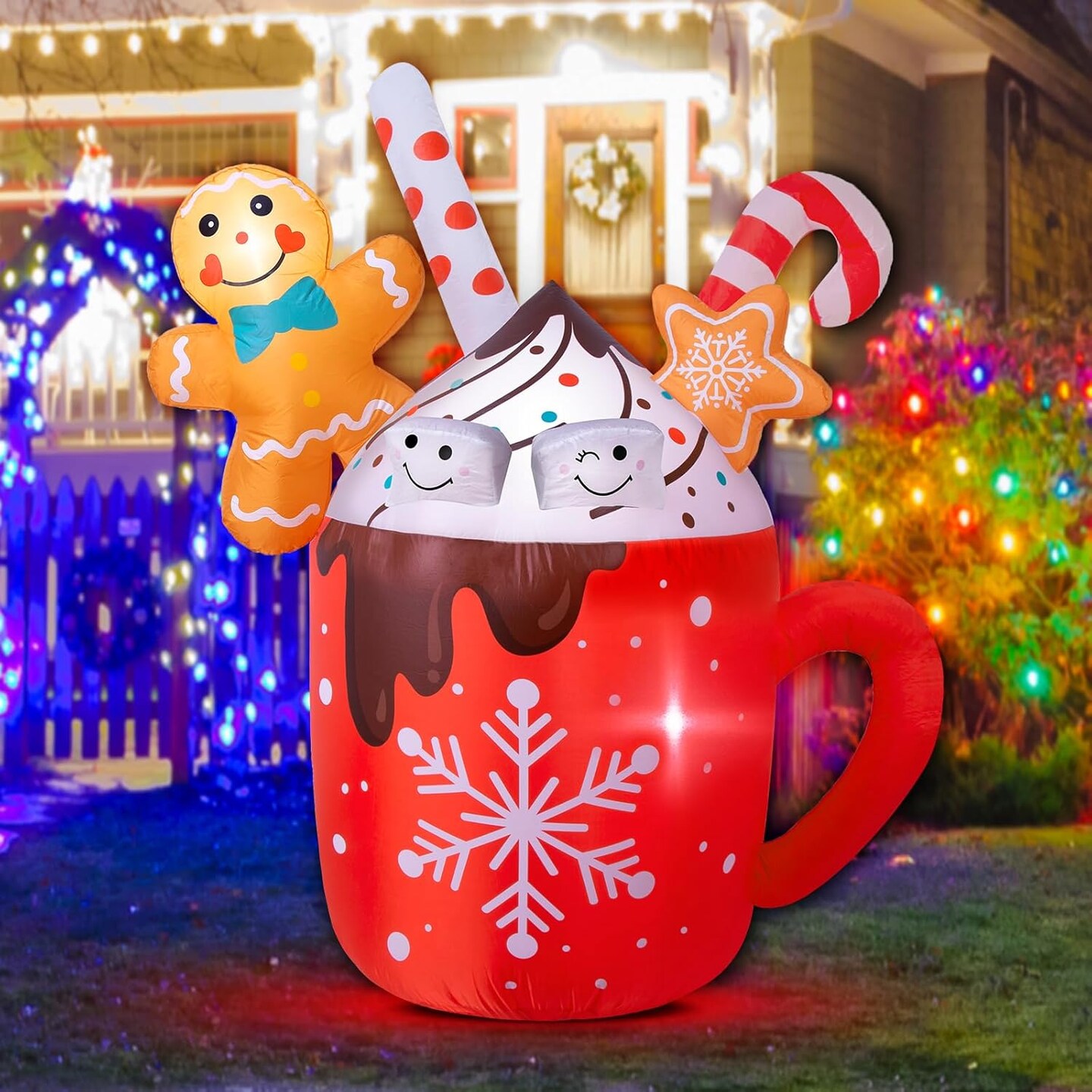 6ft tall Gingerbread outlet Man in Hot Cocoa Mug with Little Penguin