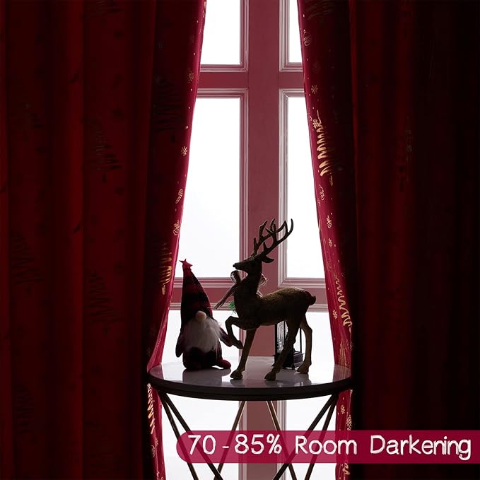 Red Christmas Decorative Indoor Holiday Curtains for livingroom 84 inches Length, Xmas Gift Decorations Blackout Rod Pocket Velvet Christmas Drapes for Bedroom cortinas de Navidad 2 Panels