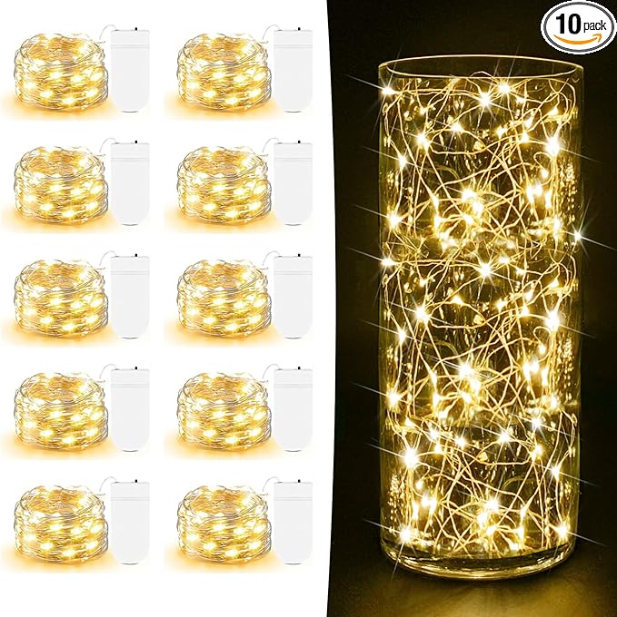 7ft 20 LED Twinkle Lights Copper Wire Mini String Lights Firefly Lights for Mason Jars DIY Crafts Christmas Wedding Party Centerpiece Table Decor, Warm White