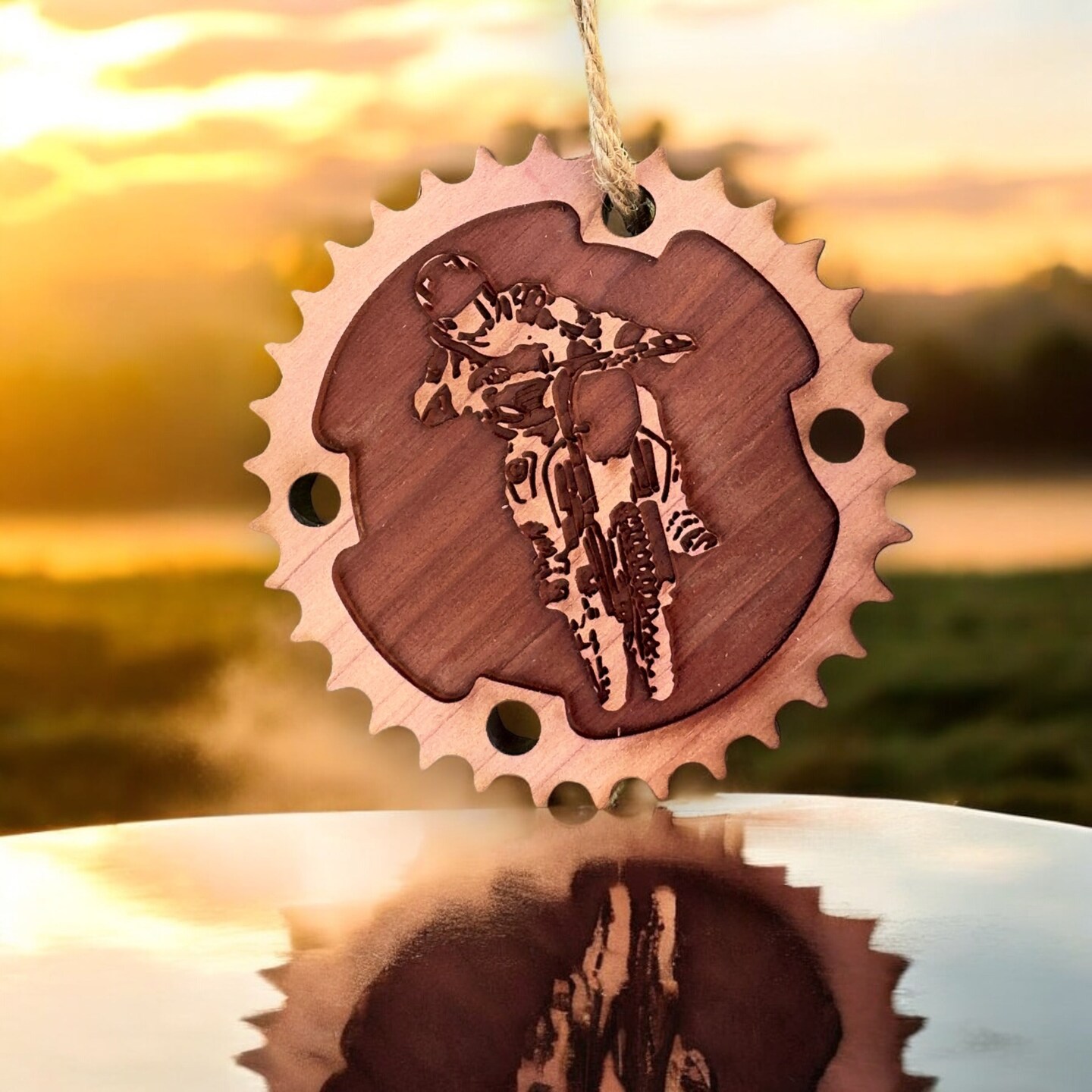 Dirtbike and Chainring - Cedar Ornament Dirtbike and Chainring - Cedar Ornament