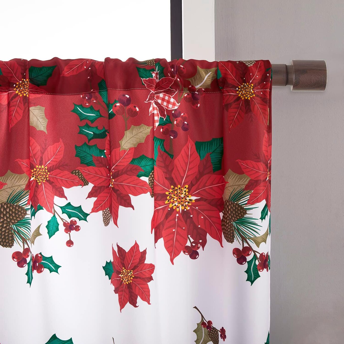 Red Curtains 63 Inch Length for Bedroom 2 Panels Poinsettia Christmas Light Blocking Winter Insulated Thermal Holiday Xmas Decorations Indoor Home Decor Green Fairy Curtains for Living Room Dining