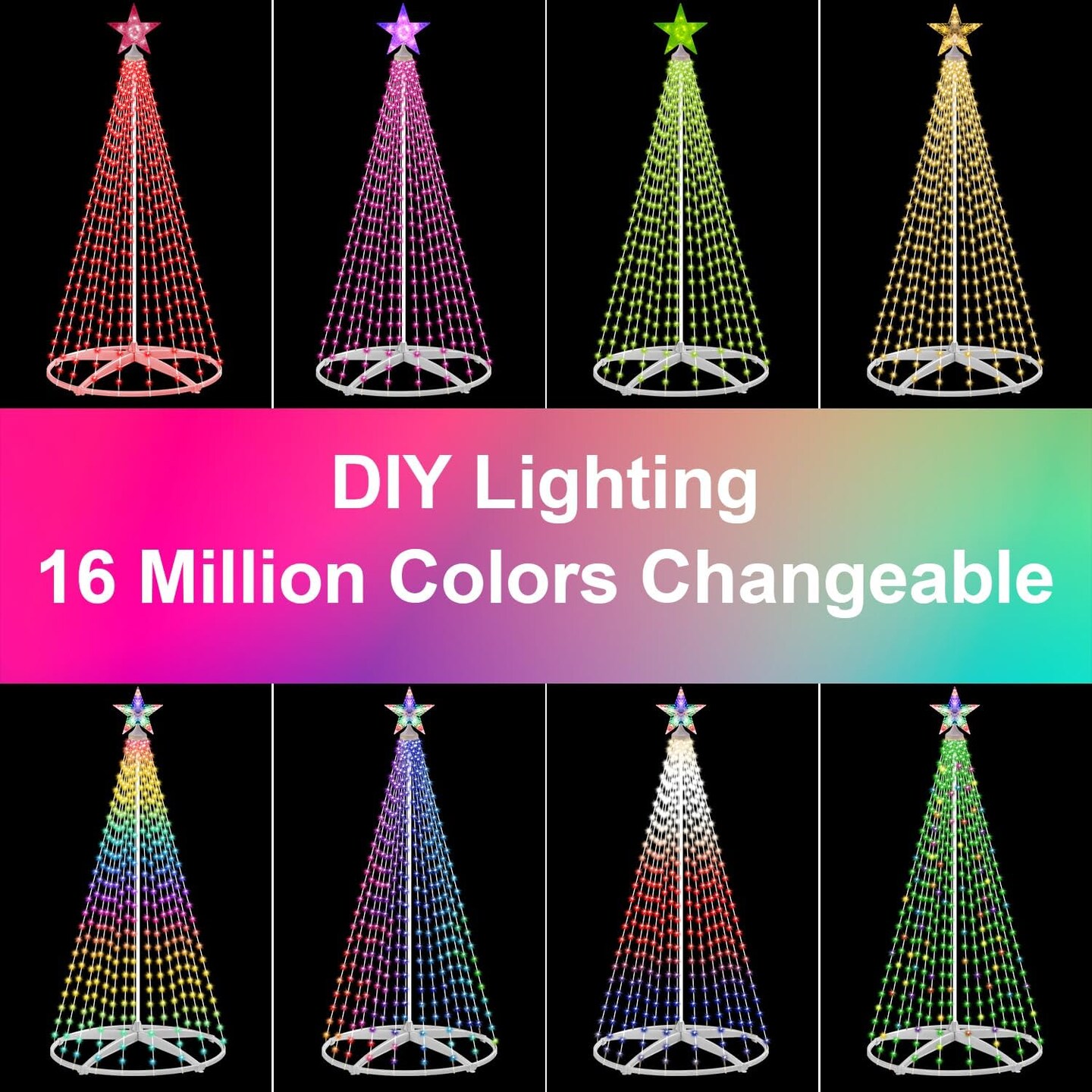 Smart LED Christmas Cone Tree Light, 7.5ft 310 LED Lighted Artificial Tree with Star Topper, Music Sync with Remote APP Control, DIY RGB LED Light Show Tree for Xmas Indoor Outdoor Decorations