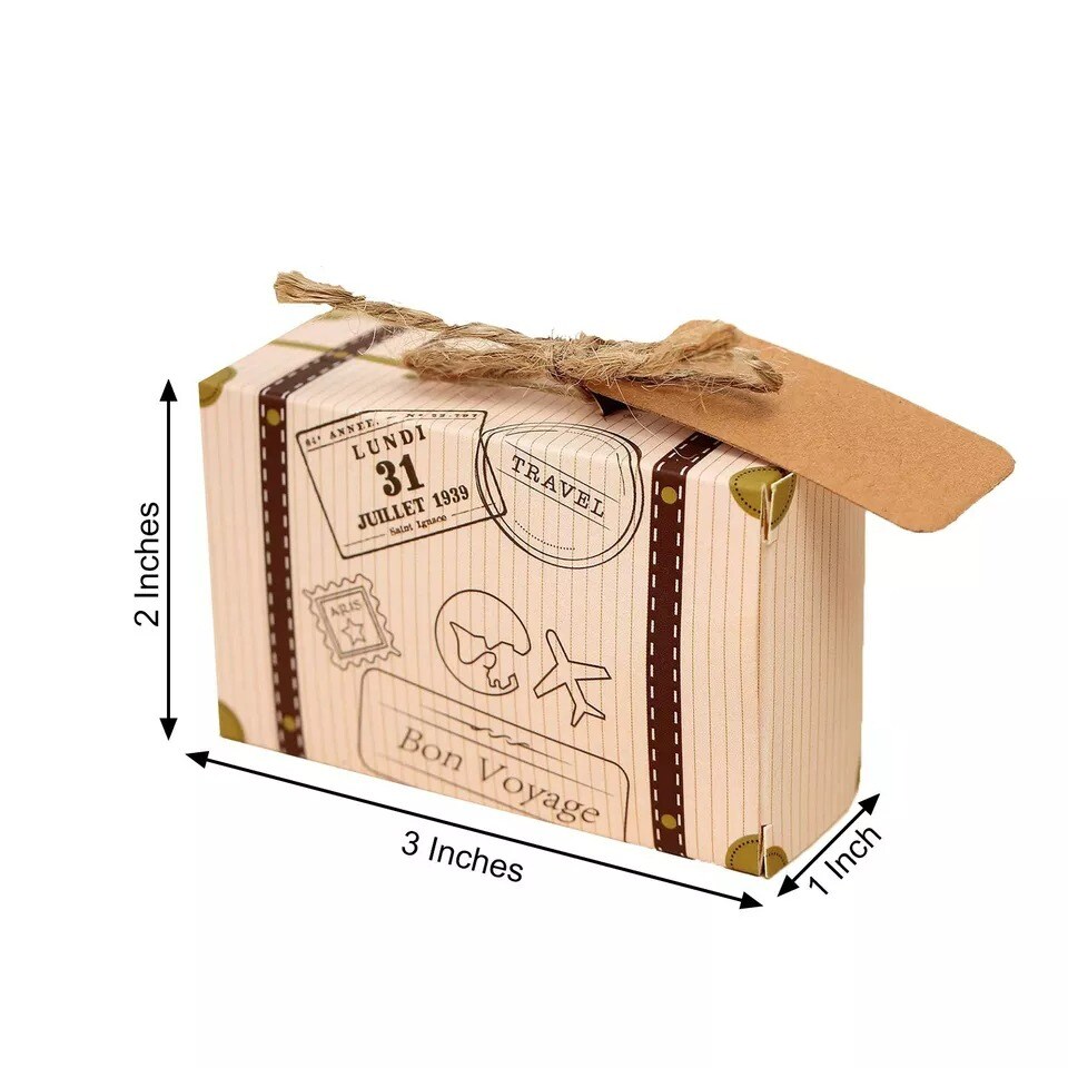 24 Light Brown Mini Suitcase Design Favor Boxes with Tags Party Events Supplies