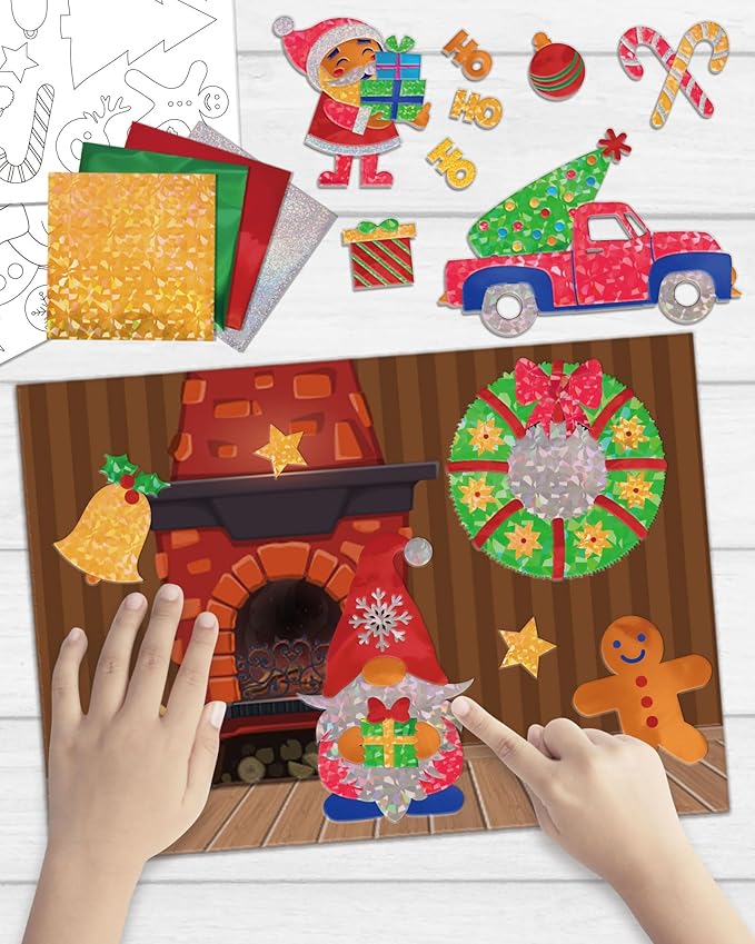 Christmas Fun Foil Art Kit Ages 4 to 8,Christmas No Mess DIY Art Creative Activity