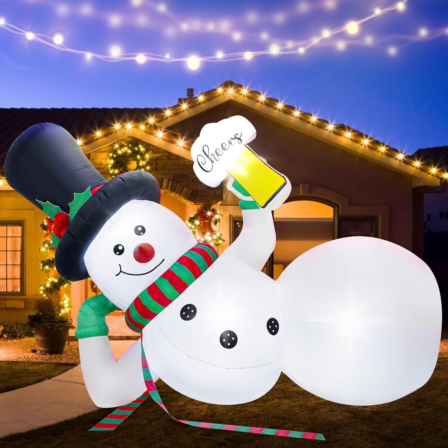 10FT Christmas Inflatable Outdoor Decoration, Giant Funny Lounging Inflatable Snowman with Built-in LED Lights, Blow Up Christmas Yard Decorations Outdoor for Xmas Lawn Garden Holiday Party