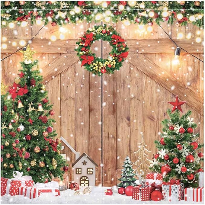 Christmas Wooden Barn Window Curtain Rustic Xmas Pine Tree Festival Holiday Print Curtains Home Decor Rod Pocket Darkening Drapes for Bedroom Living Room 82 in x 84 in