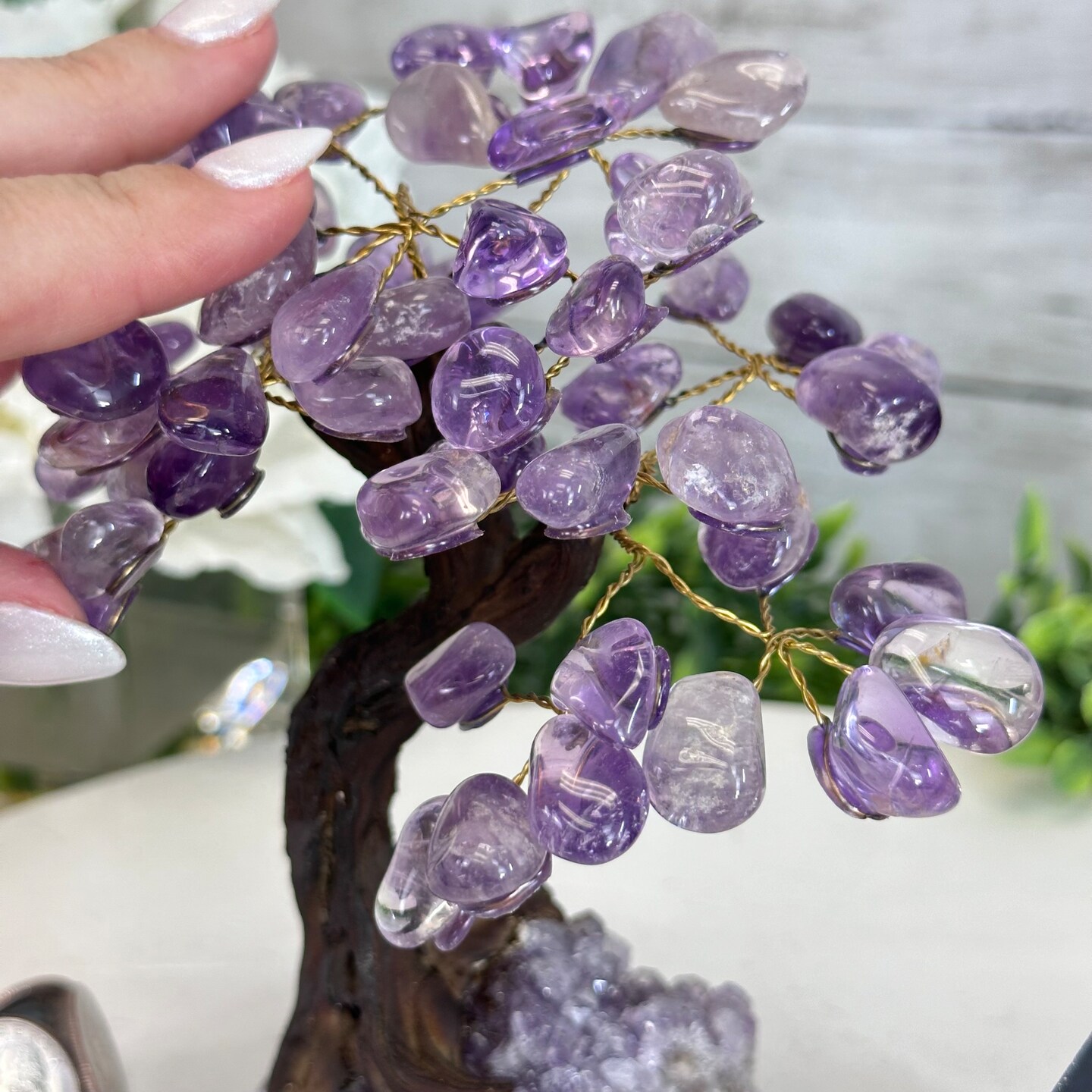 Amethyst 7 inches Tall Handmade Gemstone Tree on a Crystal base, 60 Gems 5402AMTH by Brazil Gems® product 7