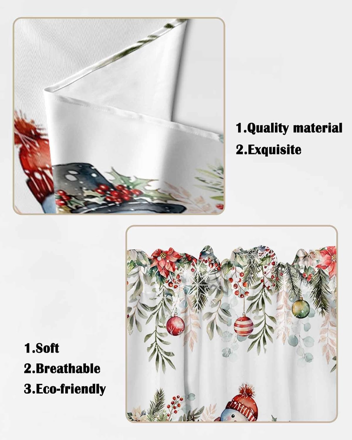 Christmas Red Eucalyptus Leaves Curtain Valance for Window, Farmhouse Swag Curtains, Cute Snowman Valance for Kitchen Bathroom Bedroom, Rod Pocket Window Valance Curtains Over Sink 28" W x 36" L
