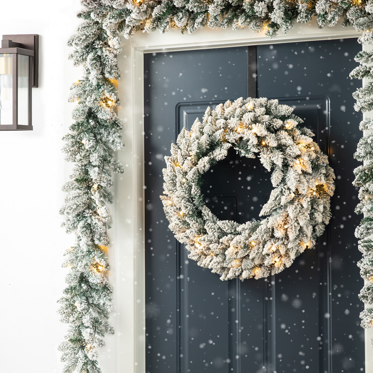 Set of 2 9ft Pre-Lit Christmas Garlands, with Warm White LED Lights with Timer, Three Function