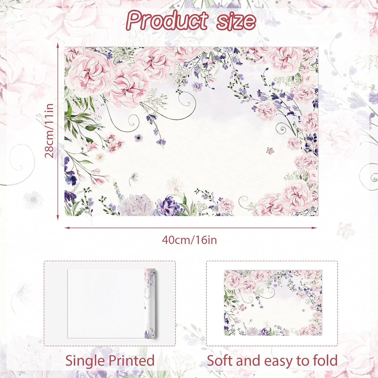 Paper Placemats Disposable 50 Pack Watercolor Flower Disposable Placemats 16x 11 Inch Spring Paper Table Mats for Home Kitchen Dining Table Decoration Wedding Party Supplies
