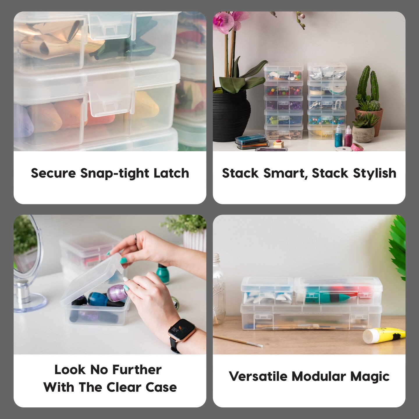 Pencil Case Boxes, 10-Pack, |Made in USA|, Plastic Bead Organizing Containers with Snap Lid for Arts, Crafts, Ephemera, Stickers, & Dance Cheer, Clear - Small