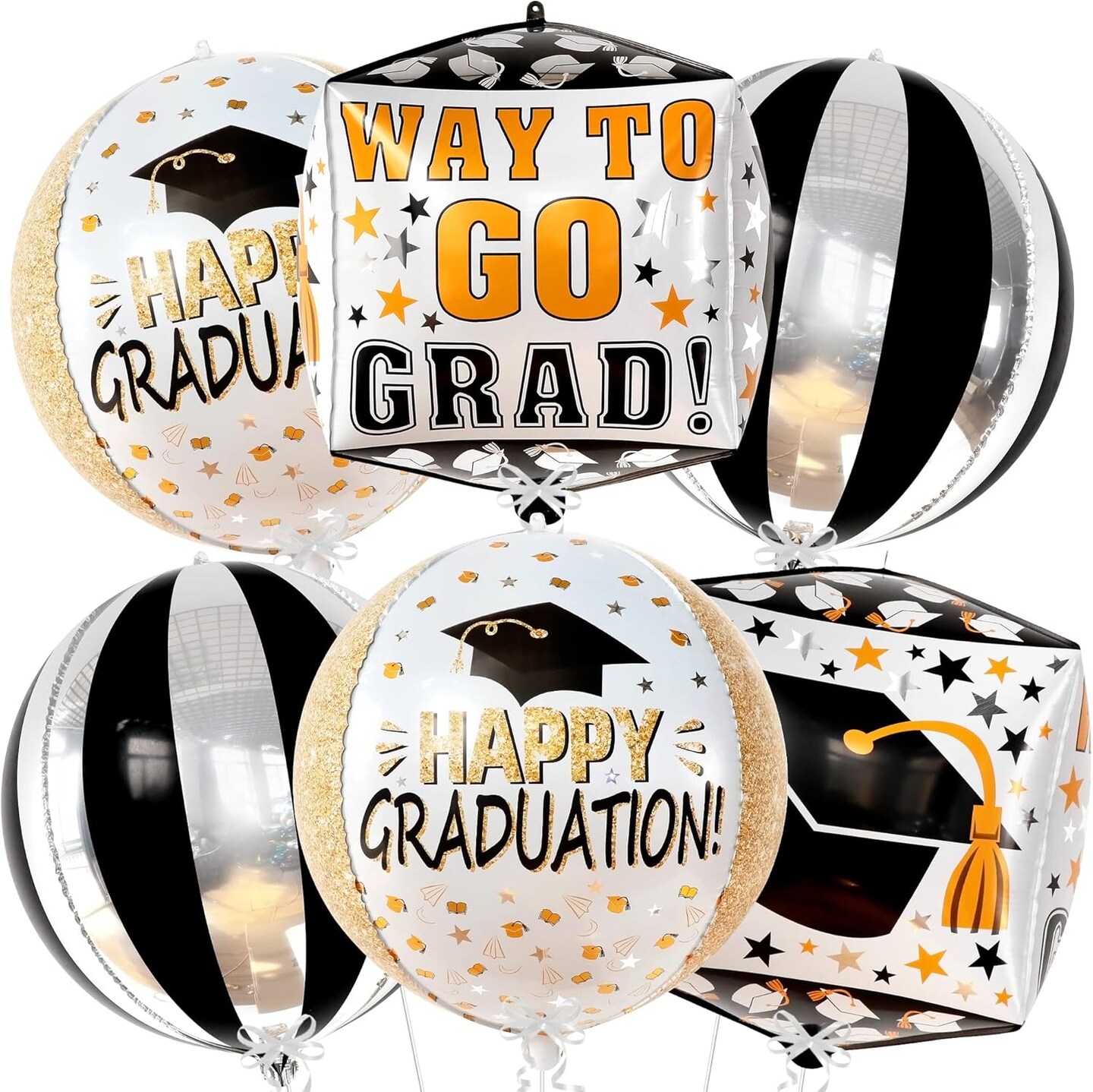 Graduation Party Balloons 2026 – 6PCS Extra-Large 22-Inch Black & White Foil Balloon Set for Class of 2026 Decorations