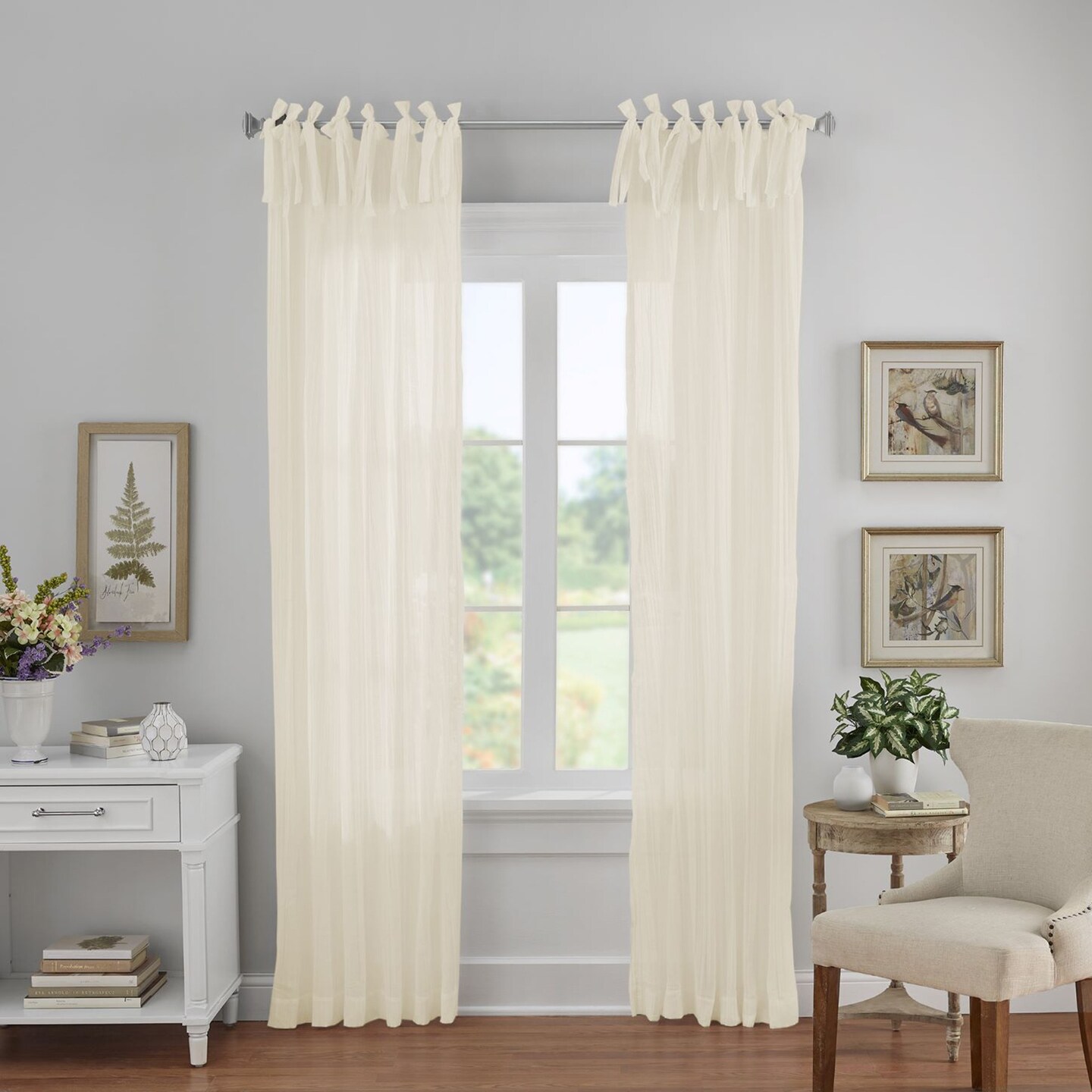 Threadmade Home Jolie Semi-Sheer Tab Top Window Curtain, Ivory - 52"W x 108"L