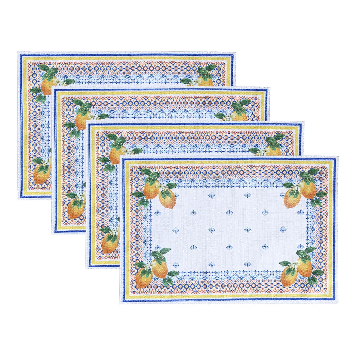 Threadmade Home Capri Lemon Placemat, Set of 4, Multicolor - 13"W x 19"L