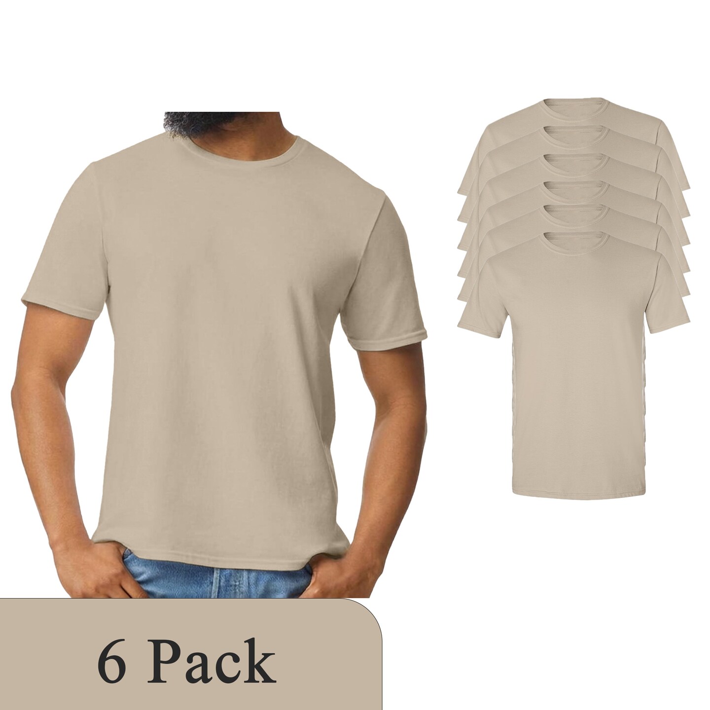 Gildan Men's Softstyle T-Shirt, Sand Short Sleeve Crewneck Cotton Tee for Crafting & Custom Printing