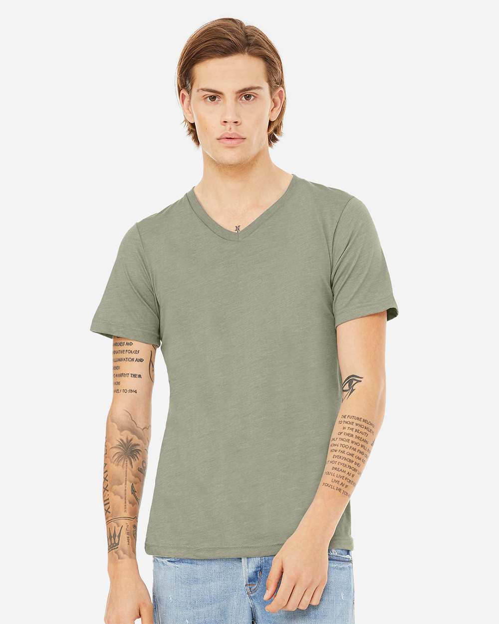 BELLA CANVAS Unisex Heather CVC Short Sleeve V-Neck T-Shirt for Everyday Wear & Custom Print Essential Tee