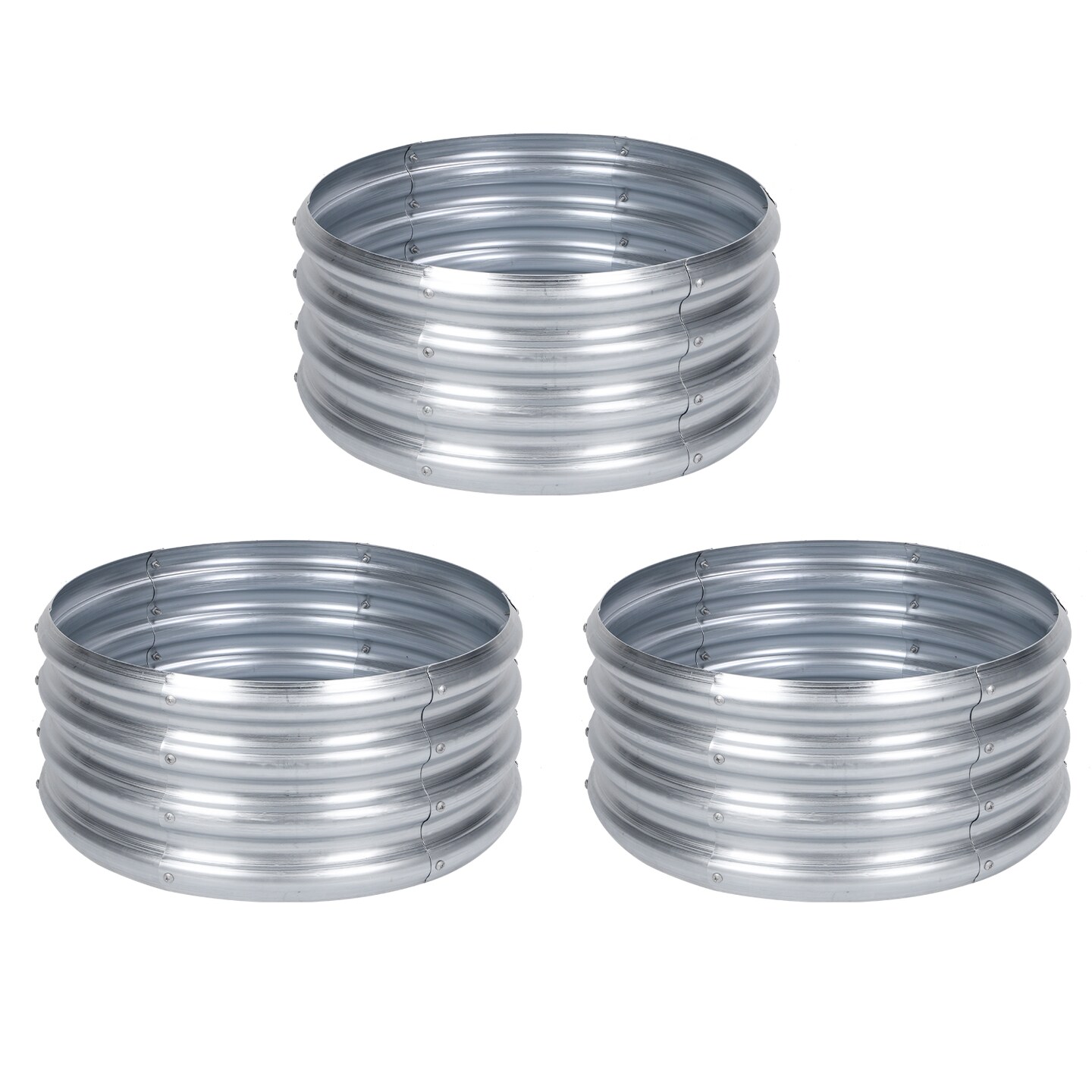 3 Pack Round Galvanized Raised Garden Beds, 24" x 12" Metal Planter Boxes for Flowers, Herbs & Vegetables