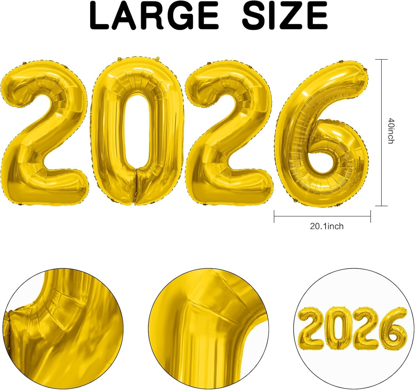 40-Inch Graduation Party Balloons 2026 – Large Gold Foil Number Balloons for Class of 2026 Decorations, Backdrop & Celebration Supplies