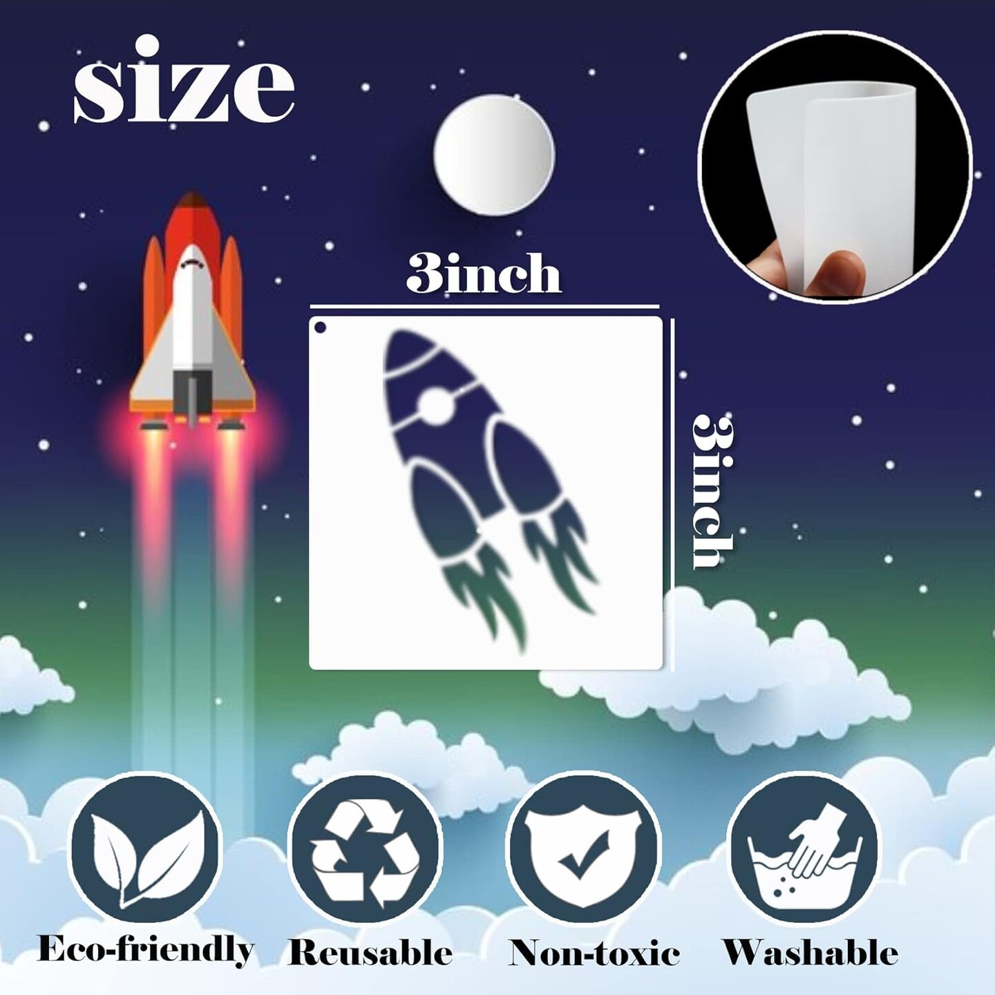 60-Piece Space Stencil Set – Stars, Moon & Cloud Templates for Kids’ Art, Painting, Wall Decor, Canvas, Fabric, Card Making, and Wood Burning Crafts – Reusable