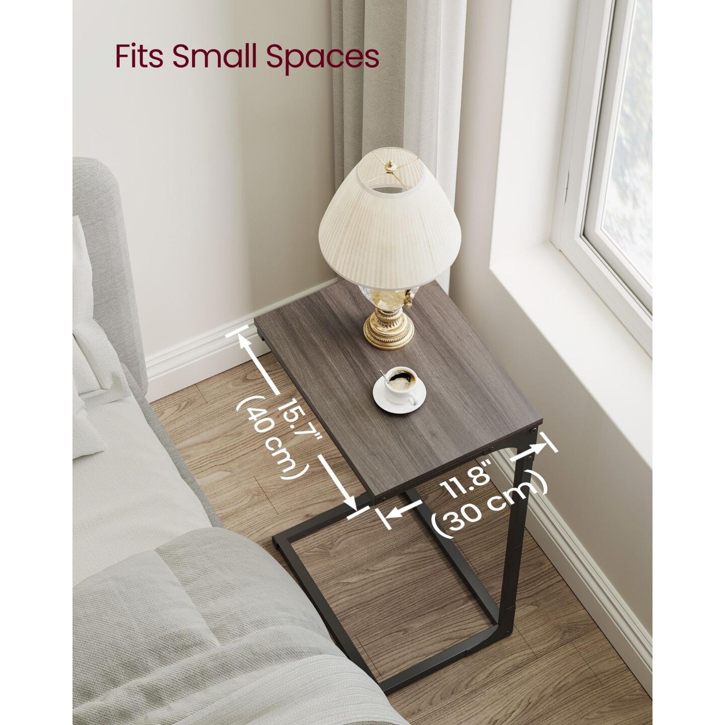 Narrow C Table End Table, Slide Under Sofa Side Table with Adjustable Feet for Living Room Bedroom