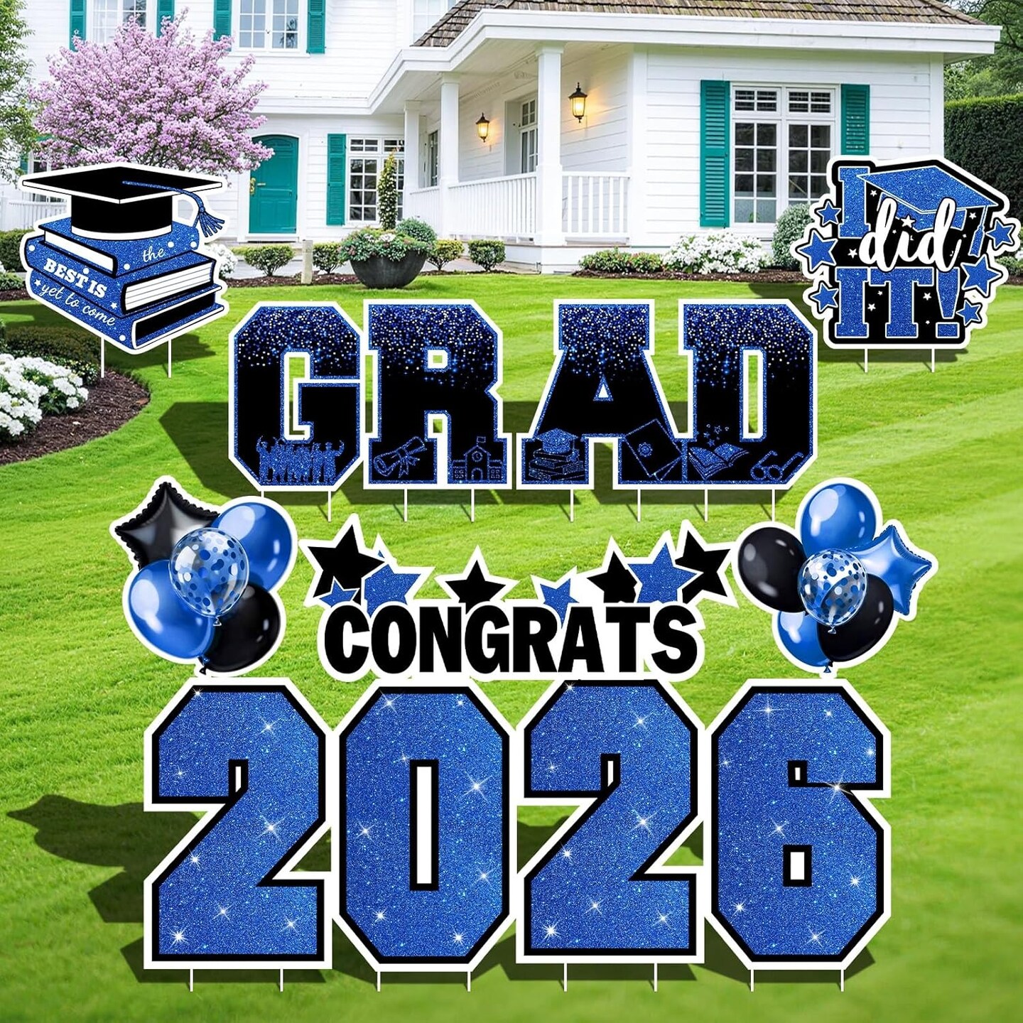 Graduation Party Decorations 2026 – 11PCS Black & Gold Class of 2026 Yard Signs Set with Stakes | Outdoor Lawn Congrats Grad Display Decor