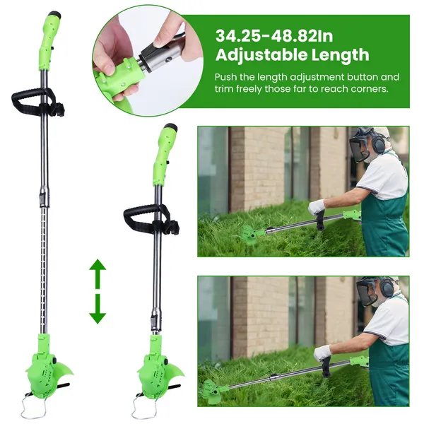 Cordless Grass Trimmer 12V Rechargeable Lawn Mower – Adjustable Electric Weed Wacker with 3 Blade Types