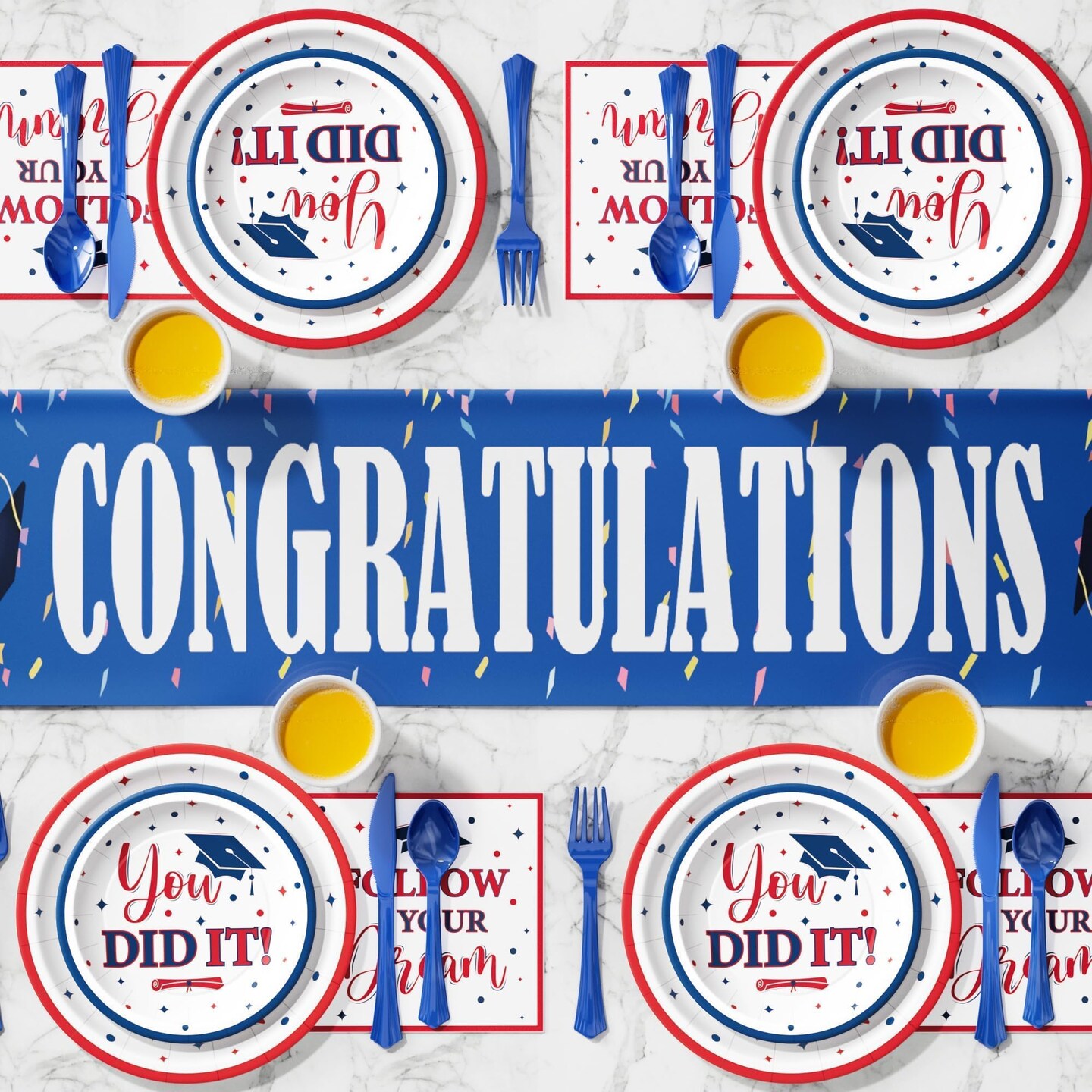 Graduation Decorations Class of 2026, 350 PCS Graduation Party Supplies College High School Grad Decor Disposable Dinnerware (Serve 50) Paper Plates Cup Napkin Fork Knife Spoon (Red & Blue)