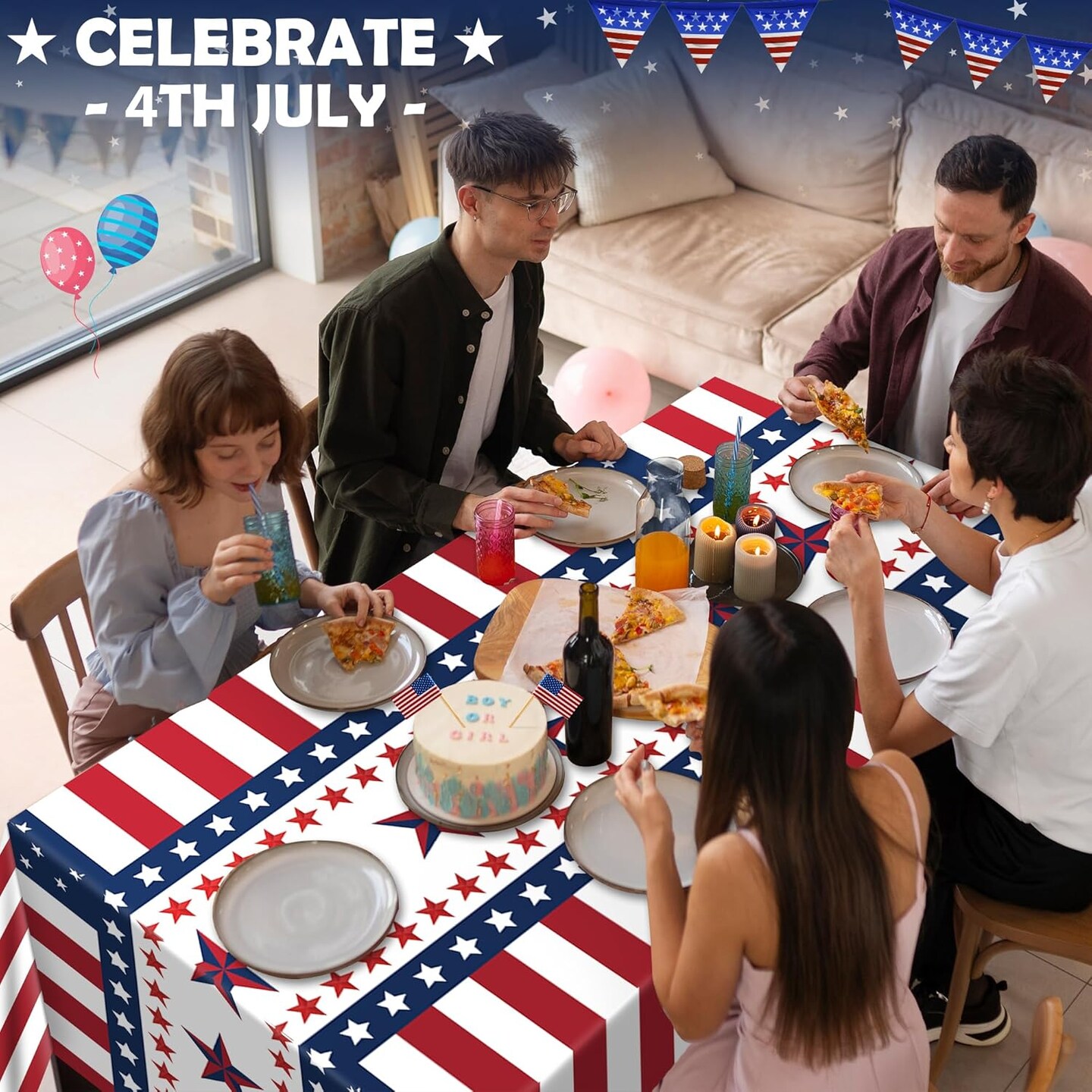 4th of July Table Cloths – 2 Pack Red White and Blue Disposable Patriotic Table Covers, 54" x 108", American Flag Independence Day Decorations