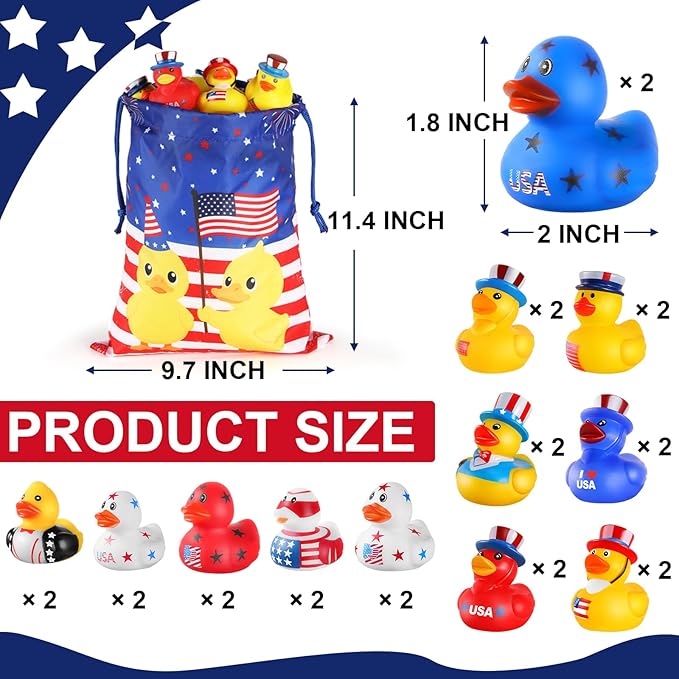 Patriotic Rubber Ducks - 24 Pcs Independence Day Novelty Funny Squeeze Baby Shower Bathtub Ducks for Fourth of July Party Supplies