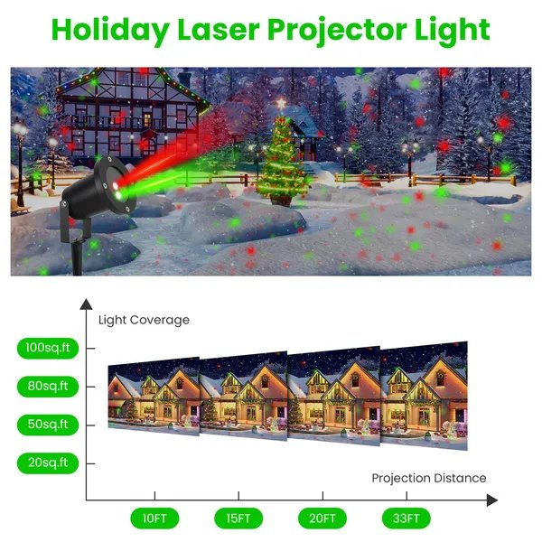 Outdoor Laser Projector Light Red & Green – Waterproof Holiday Landscape Light with Remote, Timer & 12 Speeds