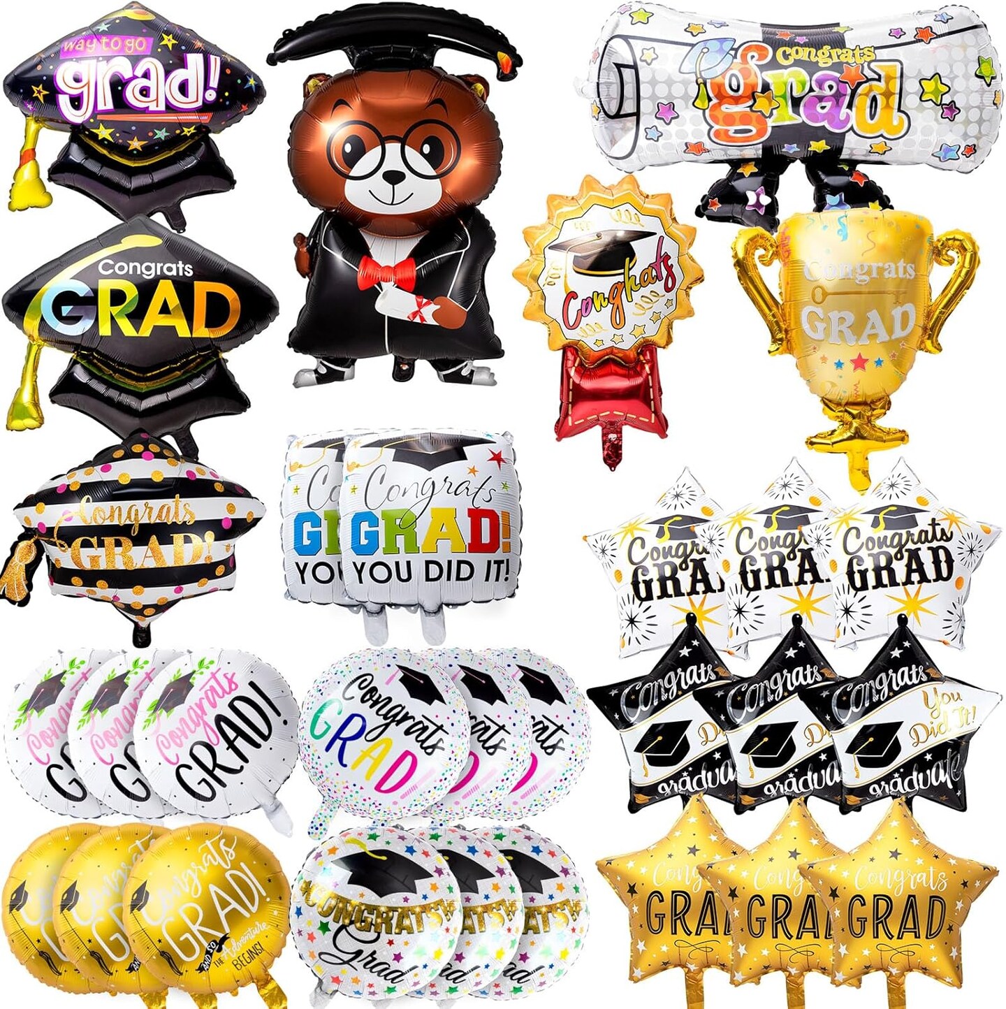Graduation Party Balloons – 30PCS 2026 Graduation Balloon Set, Class of 2026 Congrats Grad Foil Mylar Balloons for High School & College Graduation Party Decorations