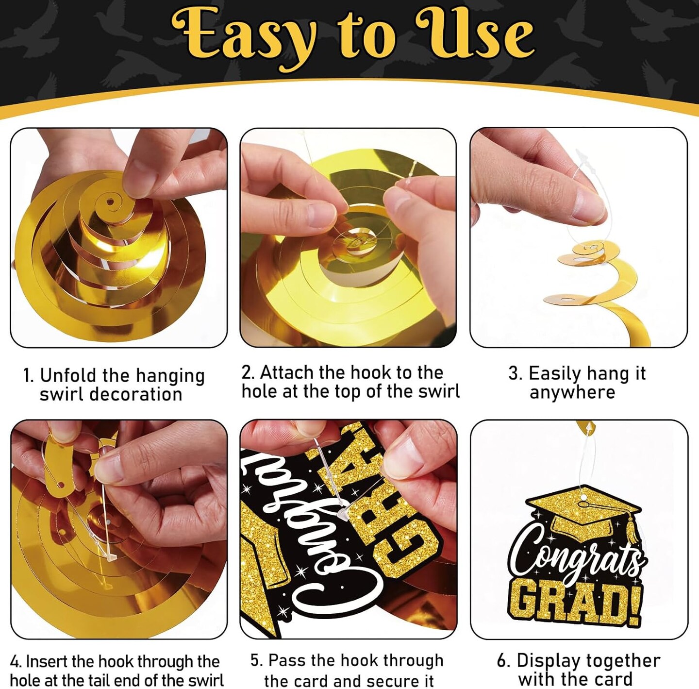 Graduation Party Decoration – Black & Gold Class of 2026 Complete Graduation Decor Kit with Banner, Balloons, Hanging Swirls & “We Are So Proud of You” Sign for Party Setup