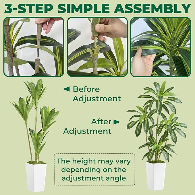 5FT Artificial Dracaena Tree with White Taper Planter & Green Moss - Real-Touch Faux Yucca Indoor Floor Plant for Home, Office & Commercial Decor