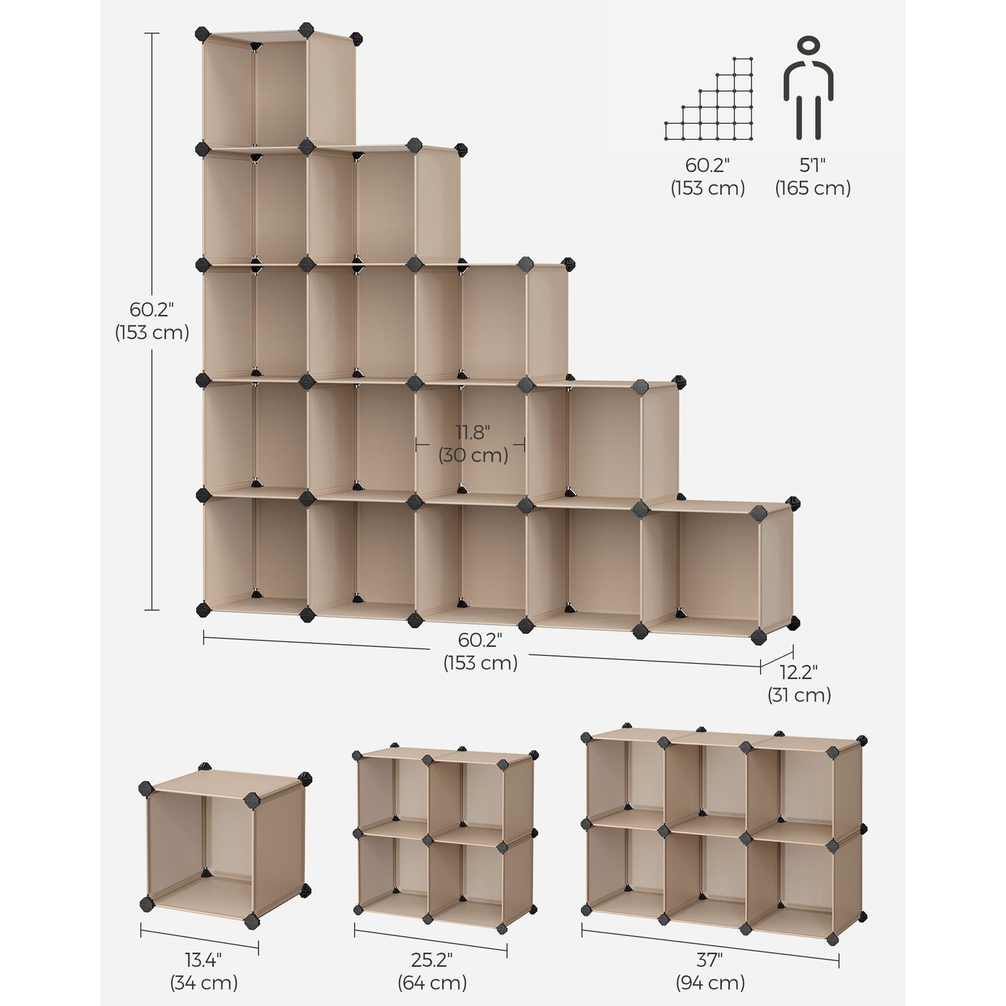 Cube Storage Organizer 12 Cube Modular Shelving Unit DIY Closet Storage Rack With Panels Room Divider Space Saving