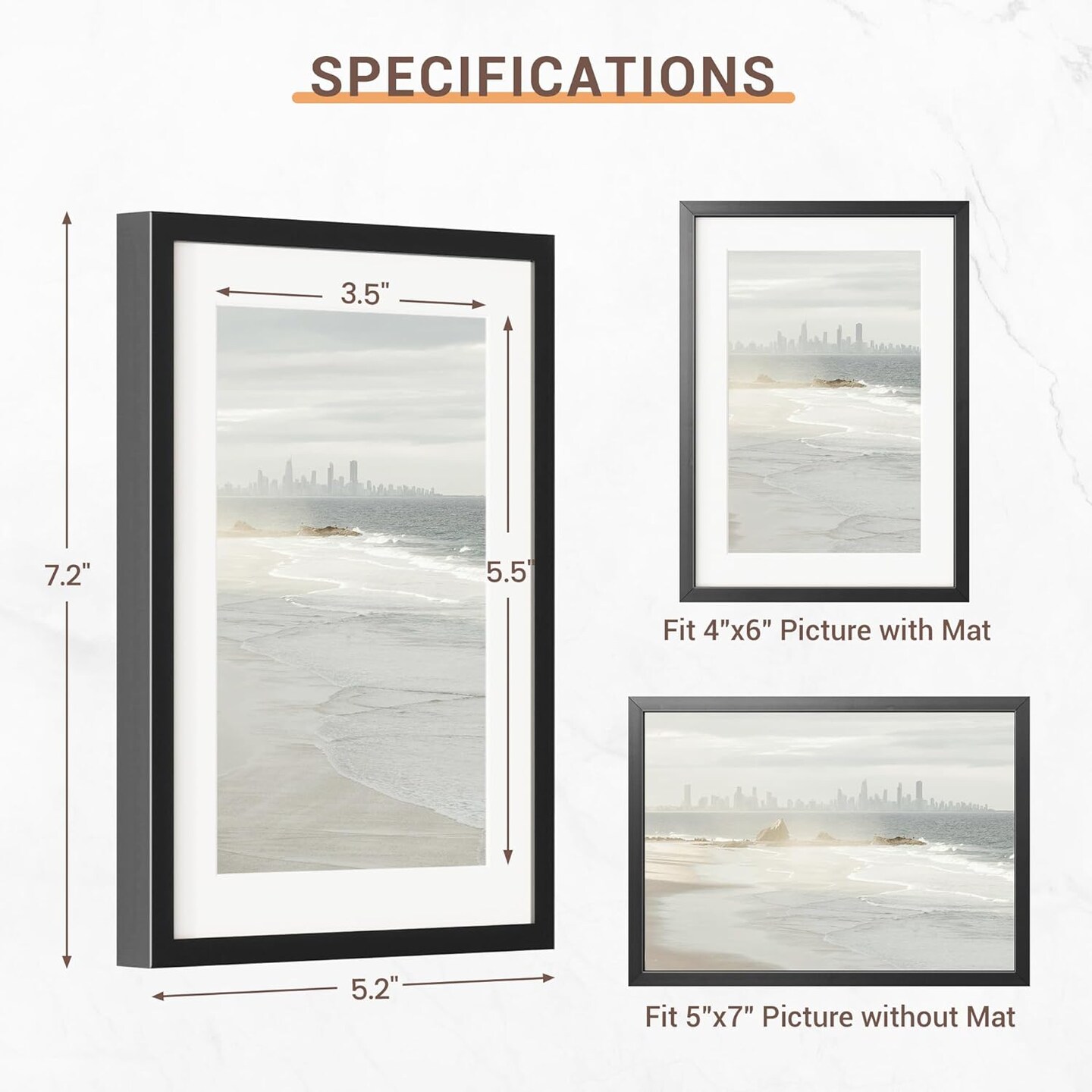 5x7 Black Aluminum Photo Frame with 4x6 Removable Mat – Wall & Tabletop Display, Acrylic Plexiglass, Hanging Hardware Included, Archival Quality