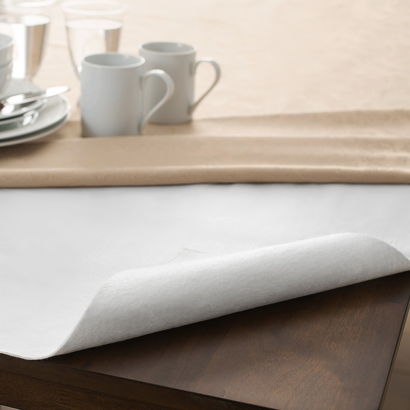 Threadmade Home Embossed Vinyl Cushioned Flannel Backing Tablepad, White - 52"W x 70"L